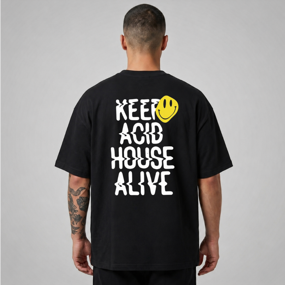 Oversize Premium T-Shirt Keep Acid House Alive - Siyah